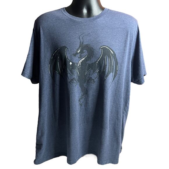Men’s Dark Blue Black Dragon Graphic T-Shirt - Fantasy Apparel for Dragon Lovers - Picture 1 of 7